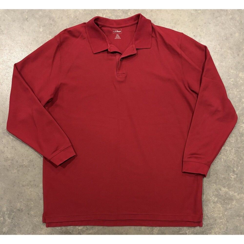 LL Bean Men’s 2XL Long Sleeve Heavy Polo Shirt Red Cotton Comfort Casual